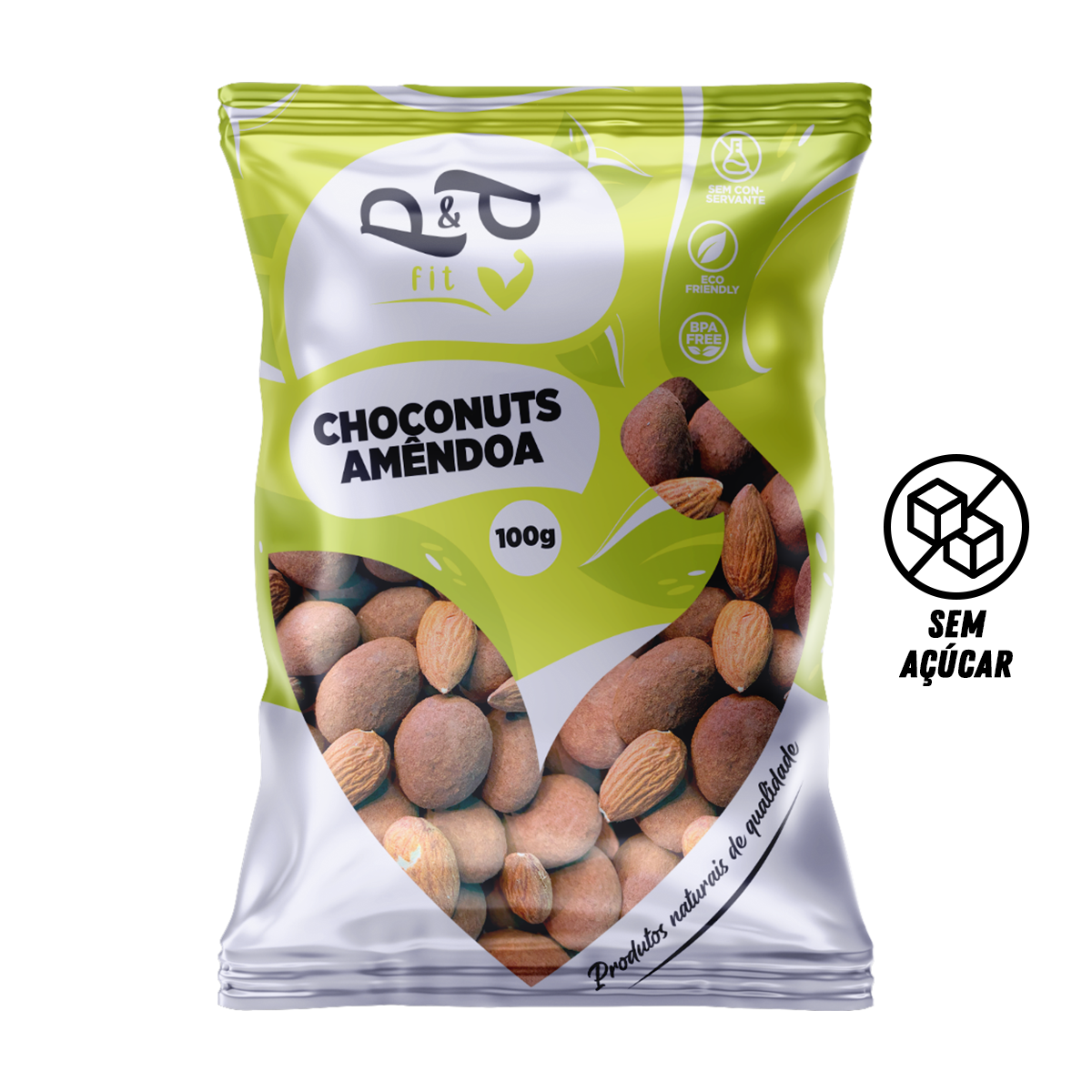 Choconuts P&P Amêndoa Chocolate Sem Açúcar Drageado